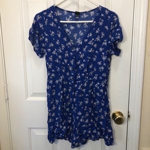 Blue Floral Button-Up Romper